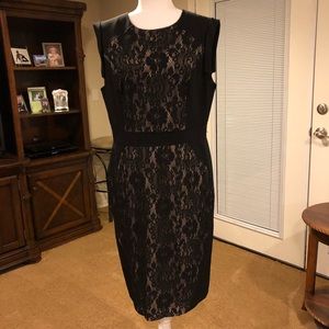 Adrianna Papell Black Dress with Lace Inset